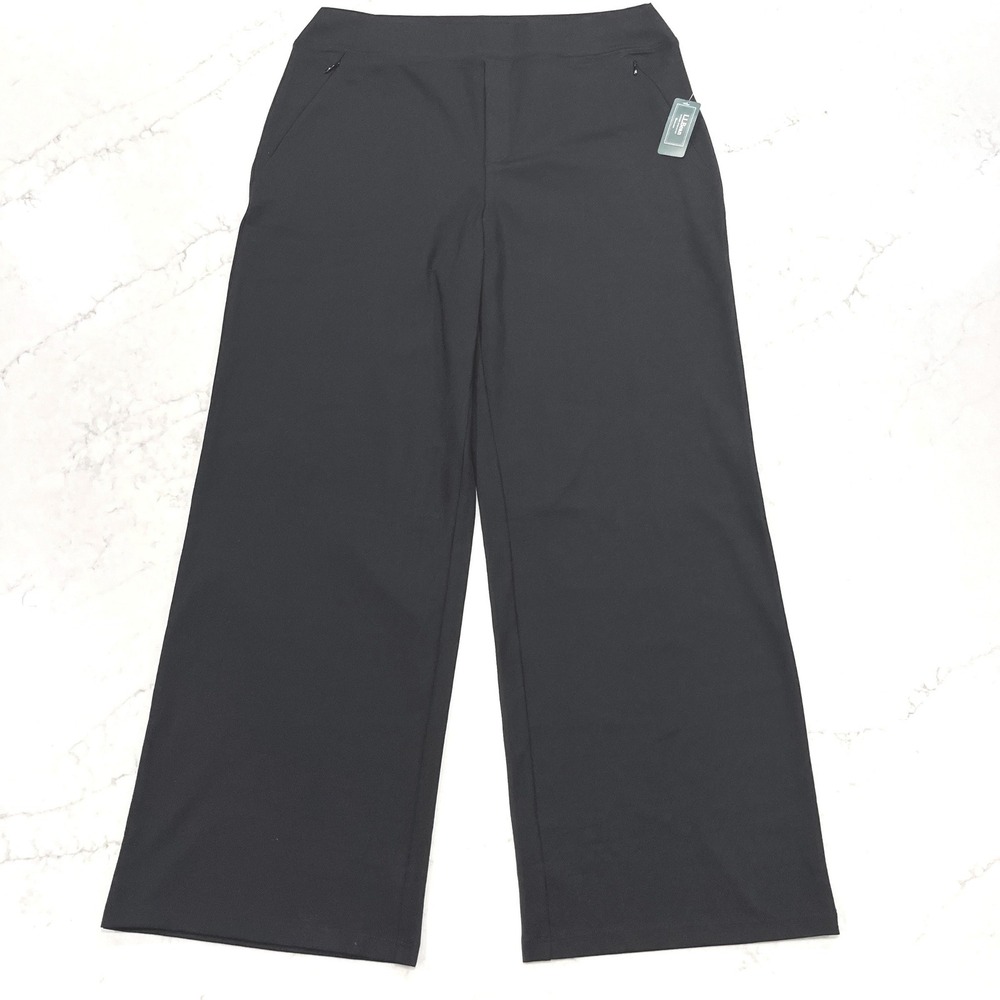 LL Bean High Rise Wide Leg Stretch Pant Womens L Black Capsule Travel Minimalist